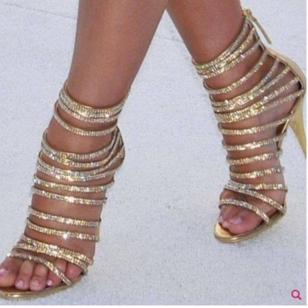 Strappy gold heels with rhinestones size 7 1/2 new